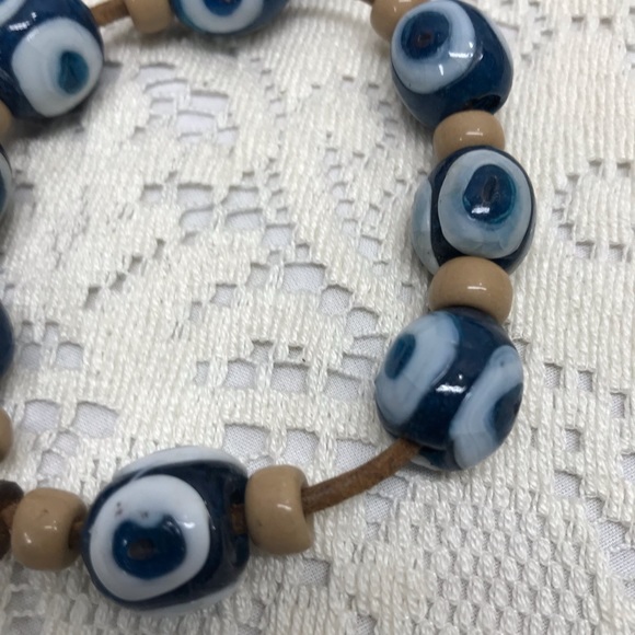 Natural Stone Evil Protective Eye Bracelet Leather Cord Strung Set Of 2 - Picture 5 of 9